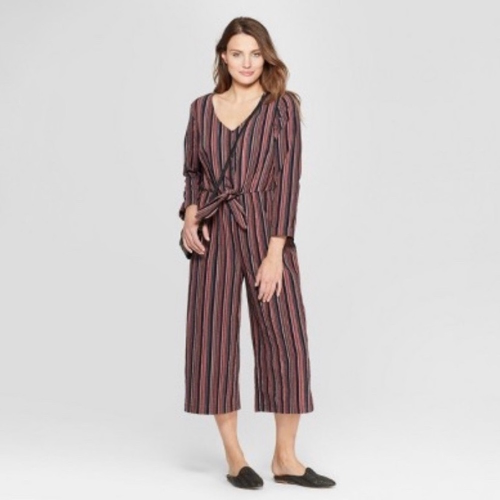 Universal Thread Womens Wide-Leg Jumpsuit Size XS Long Sleeve Striped Tie-Front